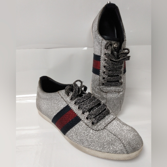 Women’s Euro Size 37.5 GUCCI BAMBI Metallic Sparkly Spike Studded Sneakers - Picture 2 of 9